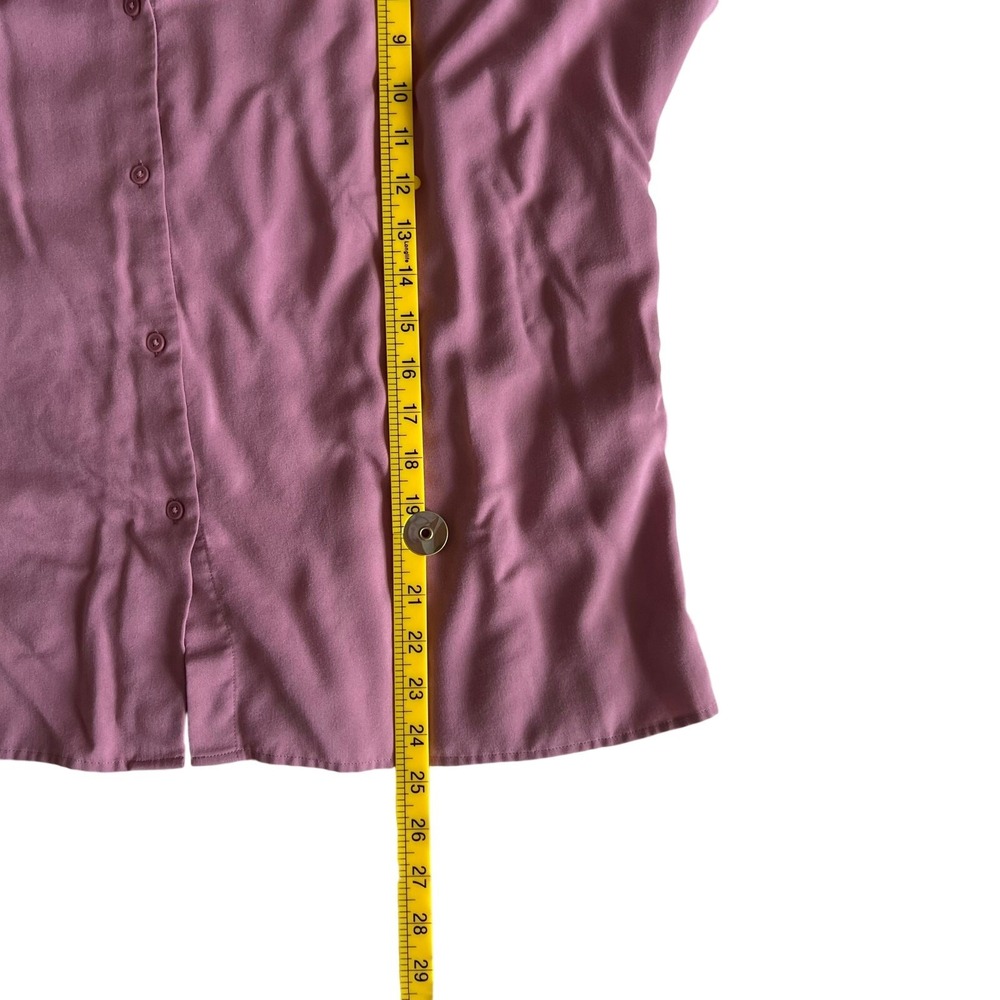 Uniqlo Womens Rayon Short Sleeve Band Collar Button Down Blouse Mauve Purple M - Picture 6 of 7